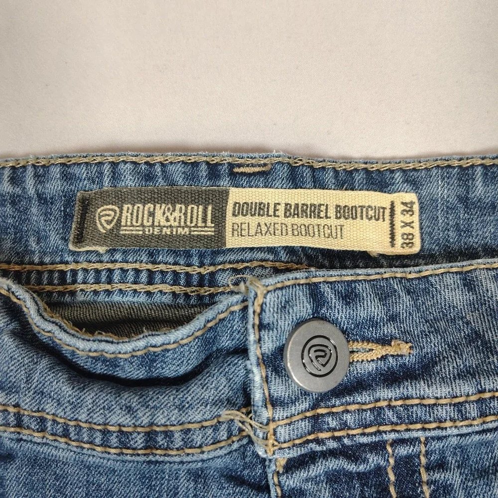 Rock & Roll Denim Bootcut Men 38x34 Blue Relaxed Double Barrel Stretch Denim